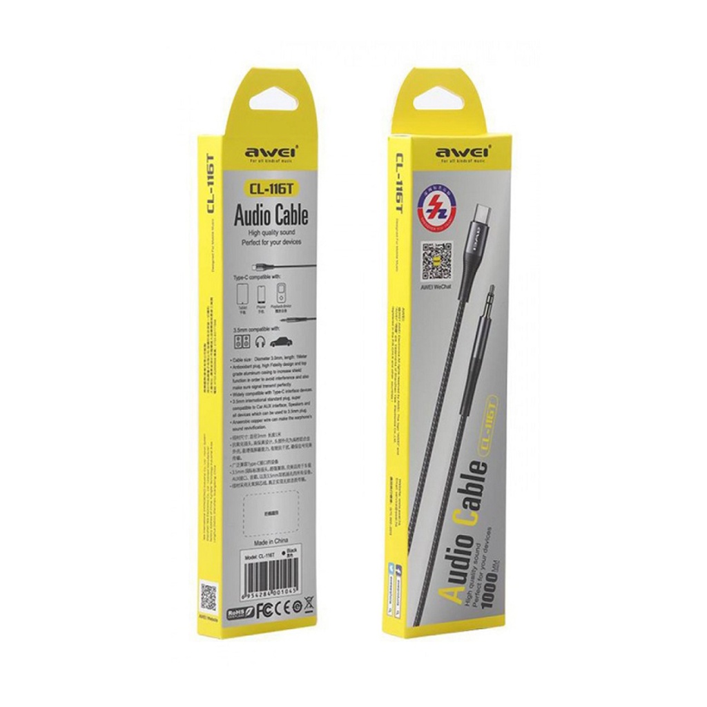 Awei CL-116T Aux to Type-C Cable (1M) – Black
