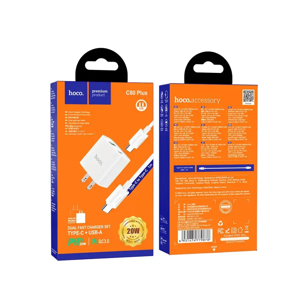 Hoco C80 Plus Fast Charger Type-C to Type-C